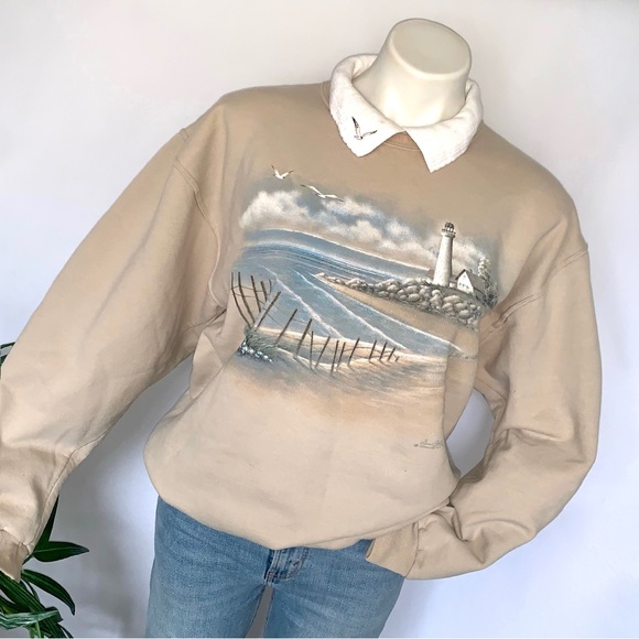 v i n t a g e :: Nautical Coastal Collared Morning Sun Graphic Sweatshirt - Picture 14 of 14
